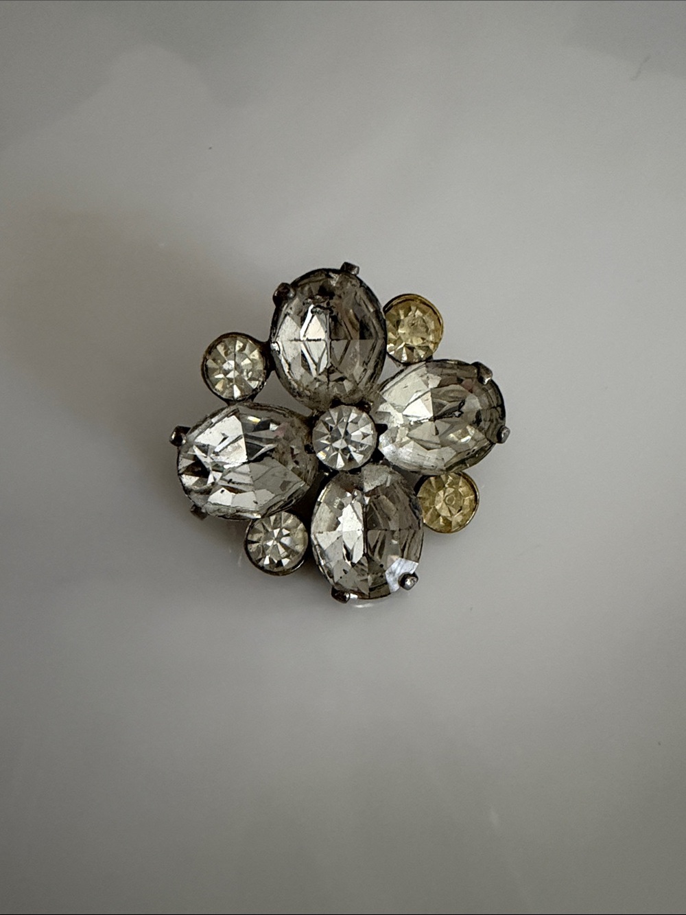 Vintage Crystal Flower Brooch - Clear Accent